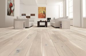 Eg plankegulv livlig hvid matlak, børstet V2